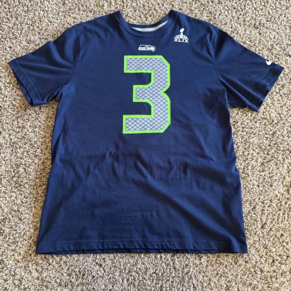 Nike Seahawks Russell Wilson Super Bowl XLIX T-Shirt XL Navy Blue 3